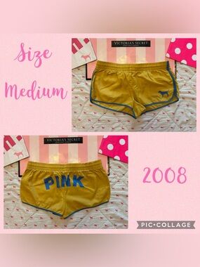 VS PINK VINTAGE Y2K GYM ATHLETIC BOOTY SHORTS BLUE & YELLOW DOG PUP LOGO RARE M